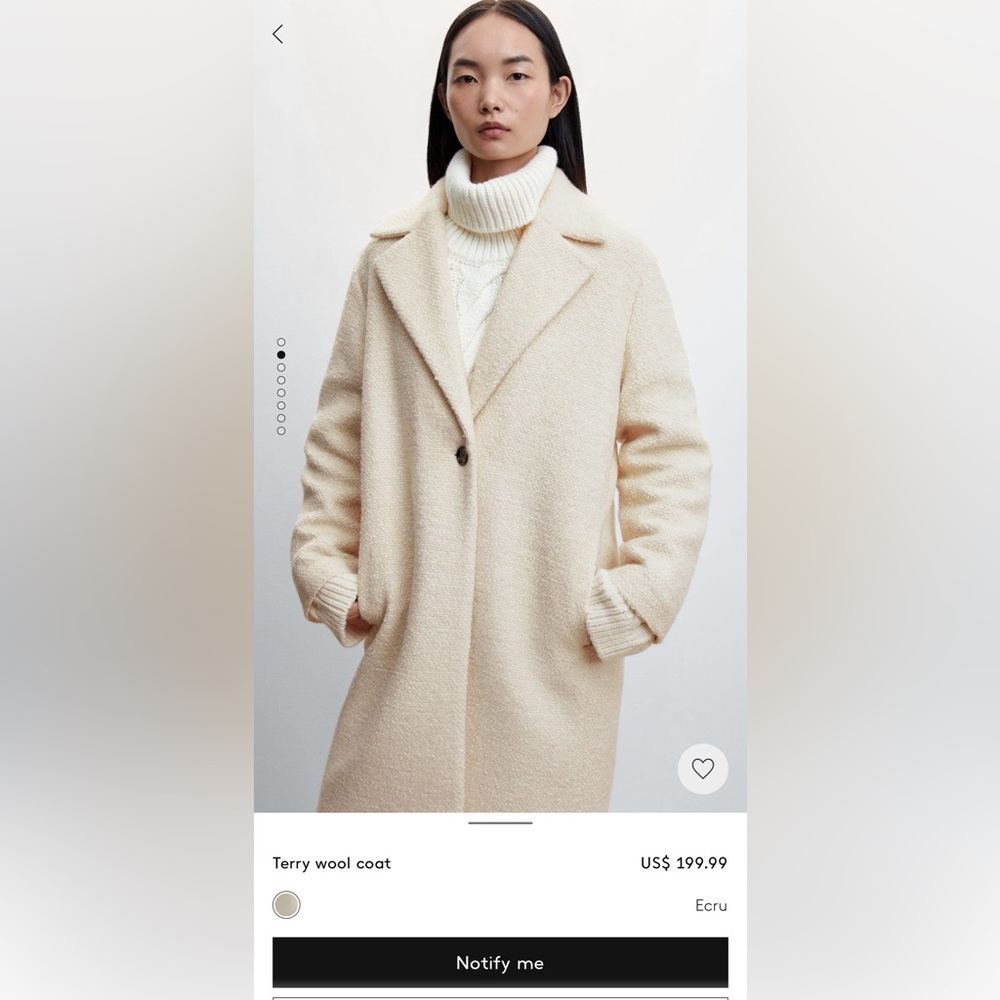 Womens mango terry wool coat